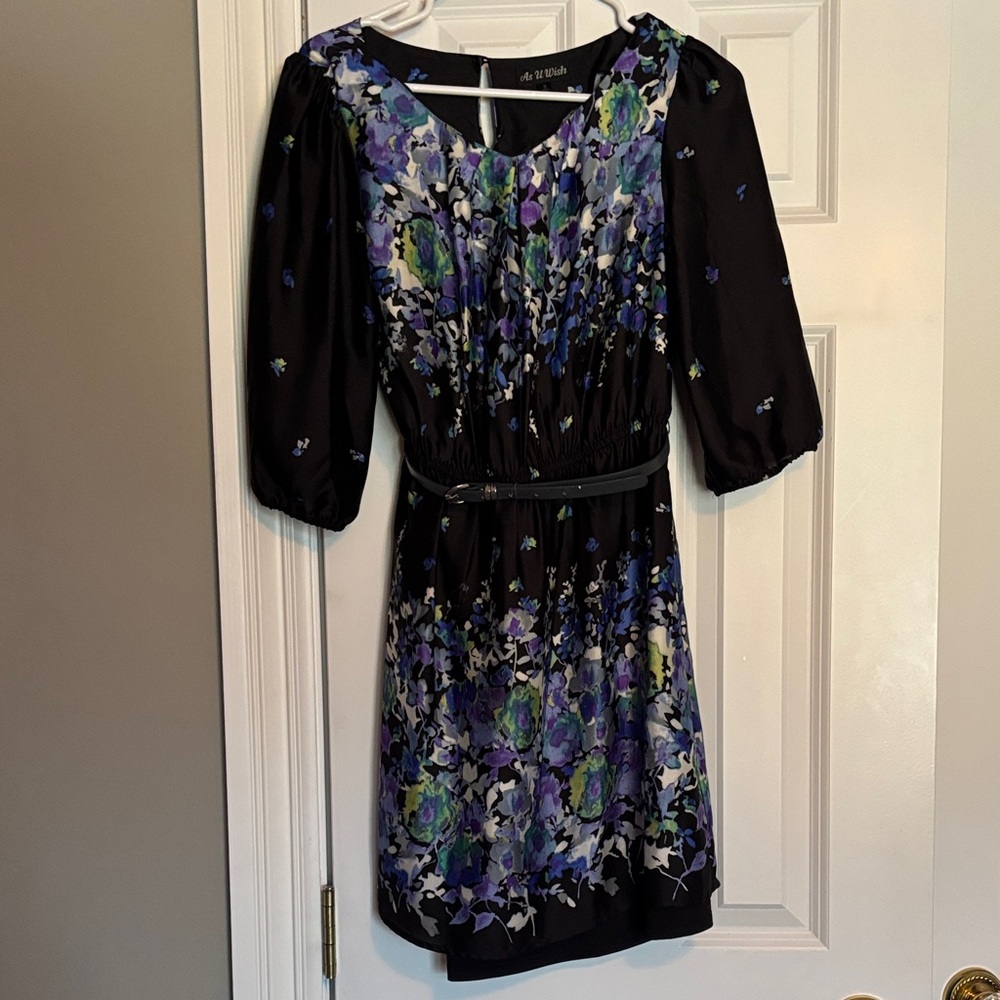 As U Wish Black and Purple Floral Mini Dress